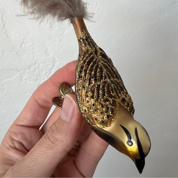 Old World Christmas Meadowlark bird Blown Glass Clip on Ornament feathers - Picture 7 of 16